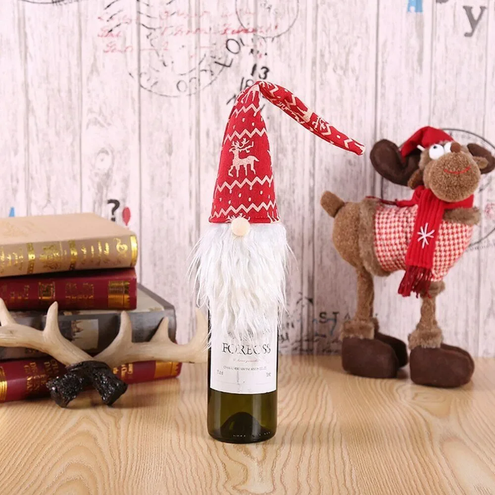 2Pc Christmas Bottle Toppers Scandi Hat and Santa Scarf Top Holiday Decorations